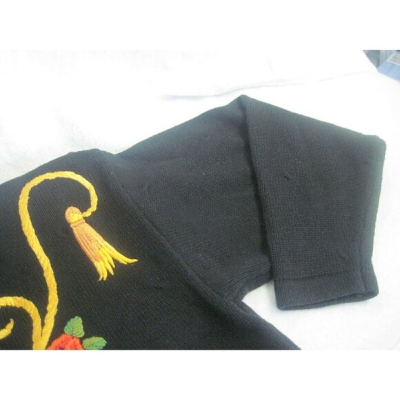 Vintage Women's Sweater Marisa Christina Black Gold Red Embroidered Size Medium - Picture 7 of 9